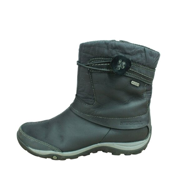 Merrell Dewbrook Black Leather Side Zip Insulated Waterproof Winter Boots Sz 7.5 - Picture 1 of 10